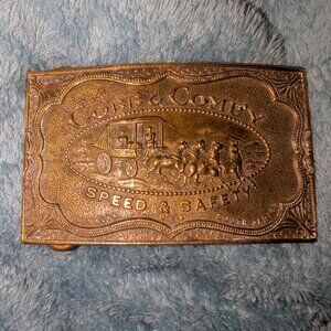 Vintage Cobb & Co. Stagecoach Brass Belt Buckle – “Speed & Safety” – Tiffany Co